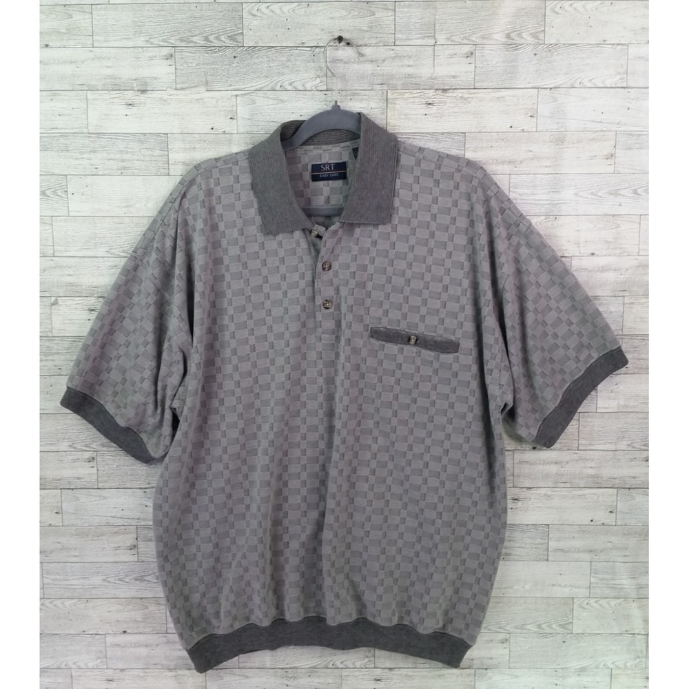 Mens SRT Polo Golf Shirt Top Gray Blue Checkered Size XXL